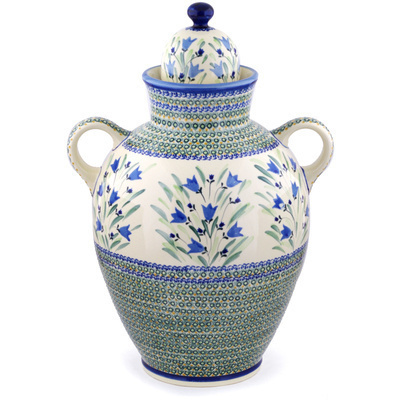 Polish Pottery Jar with Lid and Handles 20&quot; Tulip Fields UNIKAT