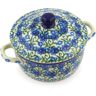 Polish Pottery Jar with Lid and Handles 5&quot; Climbing Daisy