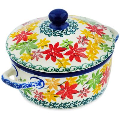 Polish Pottery Jar with Lid and Handles 5&quot; Fall Vibes
