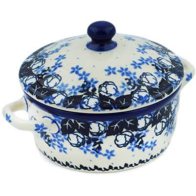 Polish Pottery Jar with Lid and Handles 5&quot; Flowers At Dusk
