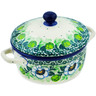 Polish Pottery Jar with Lid and Handles 5&quot; Green Flora