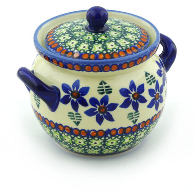 Polish Pottery Jar with Lid and Handles 5&quot;