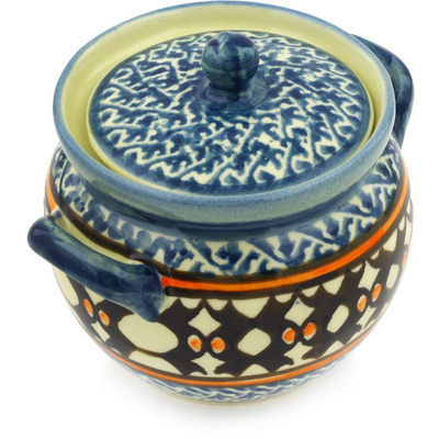 Polish Pottery Jar with Lid and Handles 5&quot;