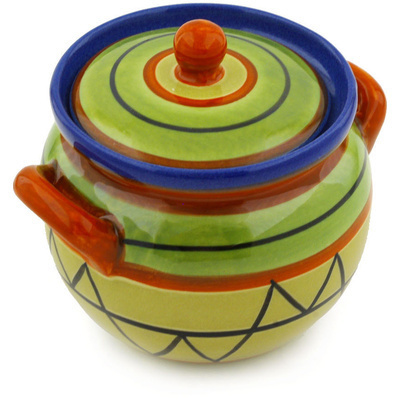 Polish Pottery Jar with Lid and Handles 5&quot;