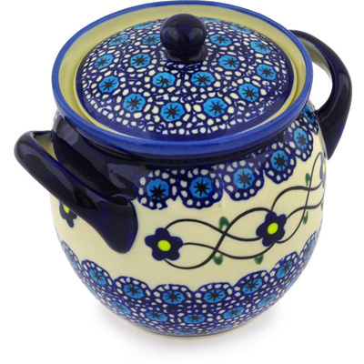 Polish Pottery Jar with Lid and Handles 5&quot; Marguerite Daisy