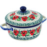 Polish Pottery Jar with Lid and Handles 5&quot; Red Pansy