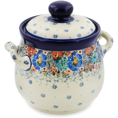 Polish Pottery Jar with Lid and Handles 6&quot; Autumn Bunch UNIKAT
