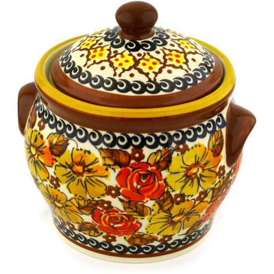 Polish Pottery Jar with Lid and Handles 6&quot; Autumn Glow UNIKAT
