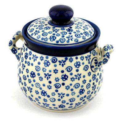 Polish Pottery Jar with Lid and Handles 6&quot; Blue Confetti