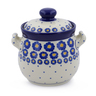 Polish Pottery Jar with Lid and Handles 6&quot; Blue Zinnia