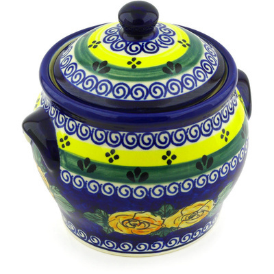 Polish Pottery Jar with Lid and Handles 6&quot; Cabbage Roses