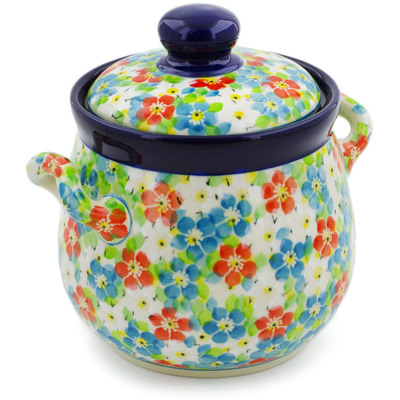 Polish Pottery Jar with Lid and Handles 6&quot; Colorful Dizziness UNIKAT