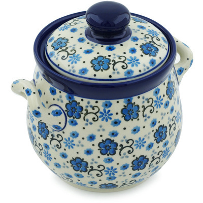 Polish Pottery Jar with Lid and Handles 6&quot; Dance With Joy