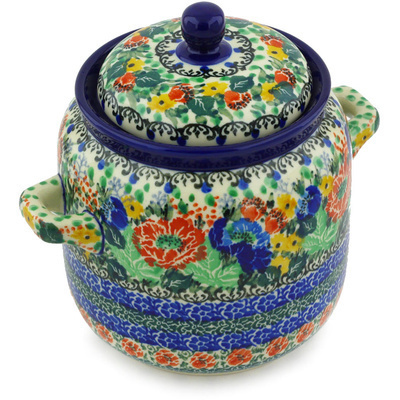 Polish Pottery Jar with Lid and Handles 6-inch Divinity UNIKAT