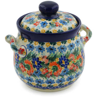 Polish Pottery Jar with Lid and Handles 6&quot; Dream Bouquet UNIKAT