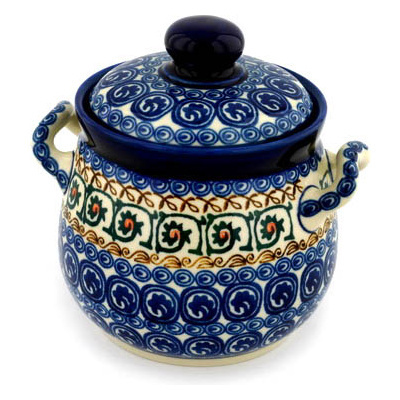 Polish Pottery Jar with Lid and Handles 6&quot; Fiddle Faddle