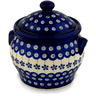 Polish Pottery Jar with Lid and Handles 6&quot; Flowering Peacock