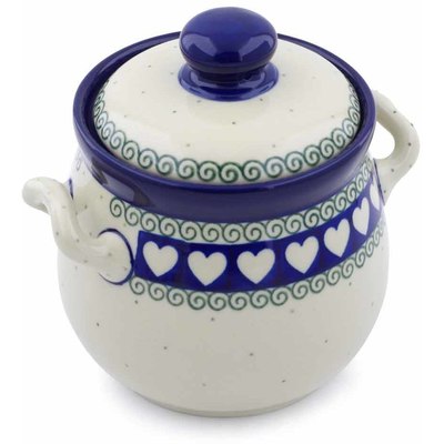 Polish Pottery Jar with Lid and Handles 6&quot; Light Hearted
