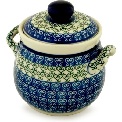 Polish Pottery Jar with Lid and Handles 6&quot; Lovely Heart