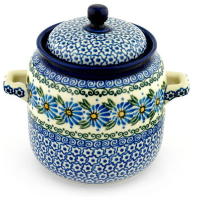 Polish Pottery Jar with Lid and Handles 6-inch Morning Daisy