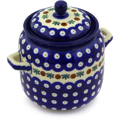 Polish Pottery Jar with Lid and Handles 6-inch Mosquito