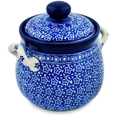 Polish Pottery Jar with Lid and Handles 6&quot; Night Sky