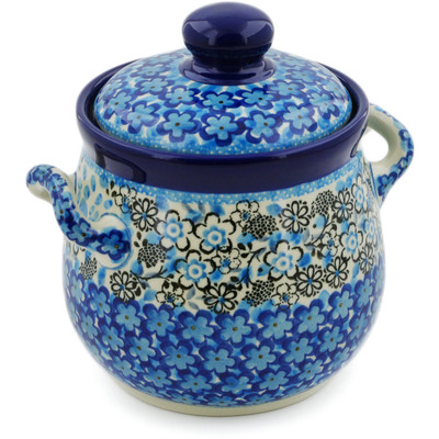 Polish Pottery Jar with Lid and Handles 6&quot; Out Of Blue UNIKAT