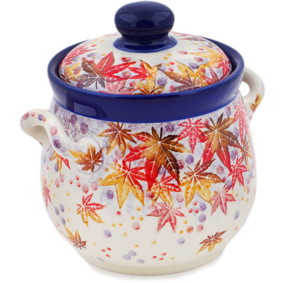 Polish Pottery Jar with Lid and Handles 6&quot; Perfect Autumn UNIKAT