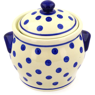 Polish Pottery Jar with Lid and Handles 6&quot; Polka Dot