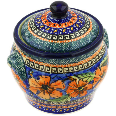 Polish Pottery Jar with Lid and Handles 6&quot; Poppies UNIKAT