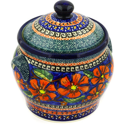 Polish Pottery Jar with Lid and Handles 6&quot; Poppies UNIKAT