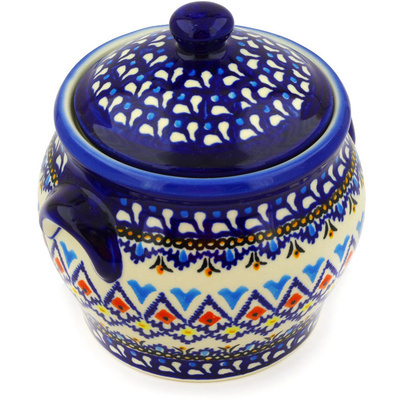 Polish Pottery Jar with Lid and Handles 6&quot; Poppy Kaleidoscope UNIKAT
