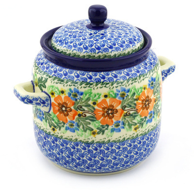 Polish Pottery Jar with Lid and Handles 6-inch Poppy Persuasion UNIKAT