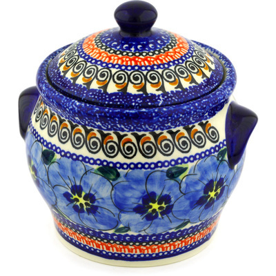Polish Pottery Jar with Lid and Handles 6&quot; Regal Bouquet UNIKAT