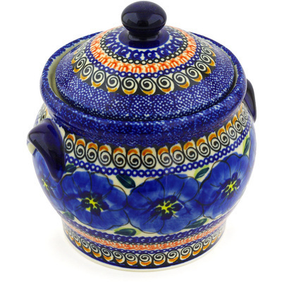 Polish Pottery Jar with Lid and Handles 6&quot; Regal Bouquet UNIKAT