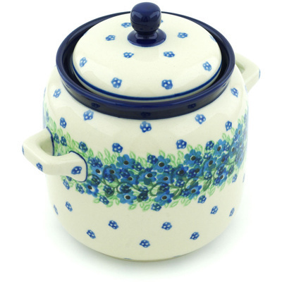 Polish Pottery Jar with Lid and Handles 6-inch Ring Of Garland