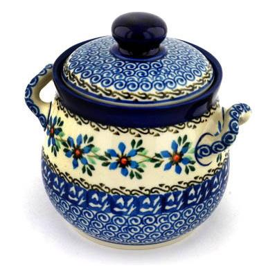 Polish Pottery Jar with Lid and Handles 6&quot; Shady Spring