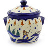 Polish Pottery Jar with Lid and Handles 6&quot; Snowman Bells