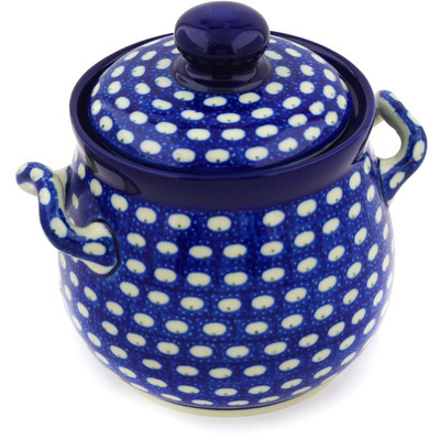 Polish Pottery Jar with Lid and Handles 6&quot; Stepping Stones