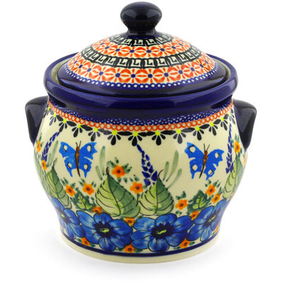 Polish Pottery Jar with Lid and Handles 6&quot; Summer Splendor UNIKAT