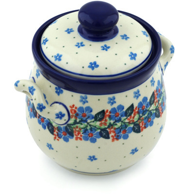 Polish Pottery Jar with Lid and Handles 6&quot; Summer Wreath