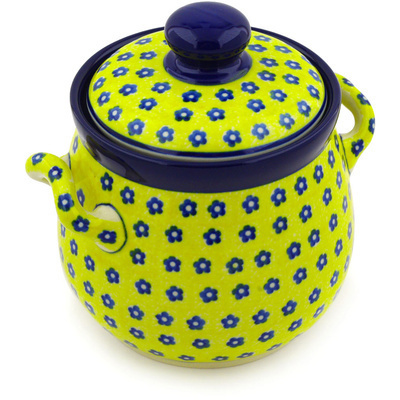 Polish Pottery Jar with Lid and Handles 6&quot; Sunshine