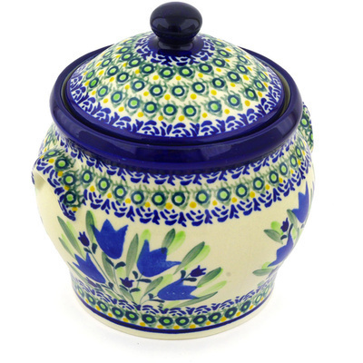 Polish Pottery Jar with Lid and Handles 6&quot; Tulip Fields UNIKAT