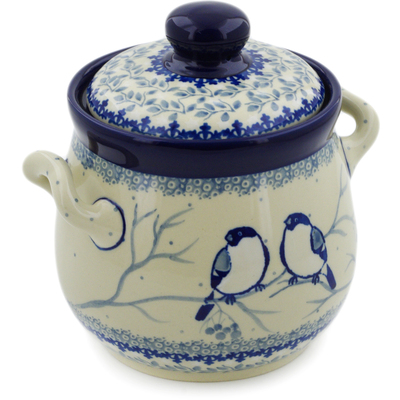 Polish Pottery Jar with Lid and Handles 6&quot; Waiting Birds UNIKAT