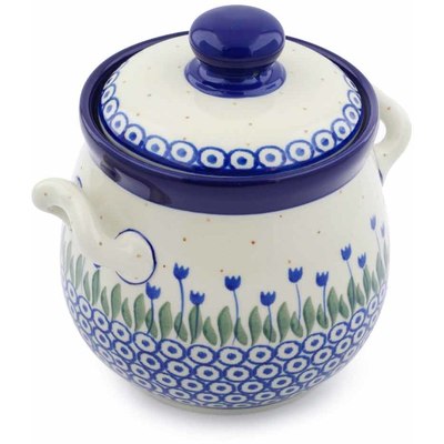 Polish Pottery Jar with Lid and Handles 6&quot; Water Tulip