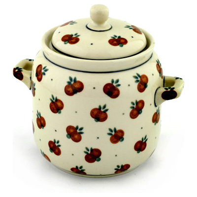 Polish Pottery Jar with Lid and Handles 6-inch Wild Cherry