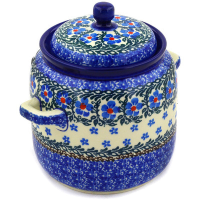 Polish Pottery Jar with Lid and Handles 6-inch Winter Delight