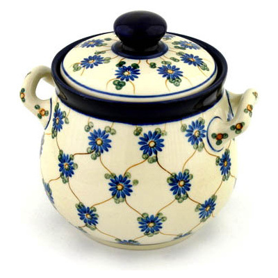 Polish Pottery Jar with Lid and Handles 7&quot; Aster Trellis