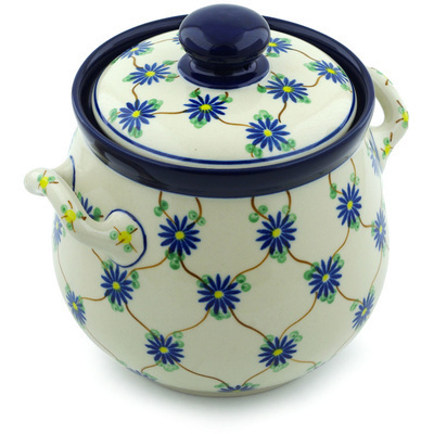 Polish Pottery Jar with Lid and Handles 7&quot; Aster Trellis