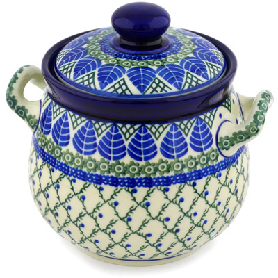 Polish Pottery Jar with Lid and Handles 7&quot; Blue Alpine